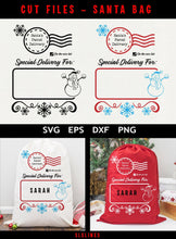 Load image into Gallery viewer, Santa Claus Sack SVG - Snowman &amp; Snowflakes Present Bag