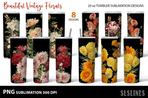 Skinny Tumbler Sublimation PNGs - Vintage Flower Set