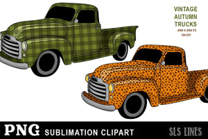 Vintage Autumn Truck Elements for Sublimation - Clipart