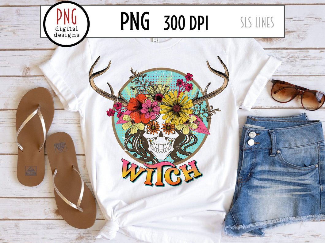 Witch Flower Skull Sublimation - Wicca PNG