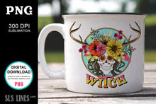 Load image into Gallery viewer, Witch Flower Skull Sublimation - Wicca PNG
