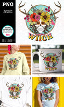 Load image into Gallery viewer, Witch Flower Skull Sublimation - Wicca PNG
